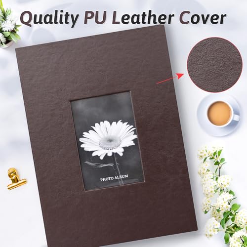 Popotop Photo Album 4x6 300 Photos with Writing Space, Leather Cover Album with Display Picture Window, Photo Book for Wedding Family Baby Gift - color: Coffee, size: 300 Pockets