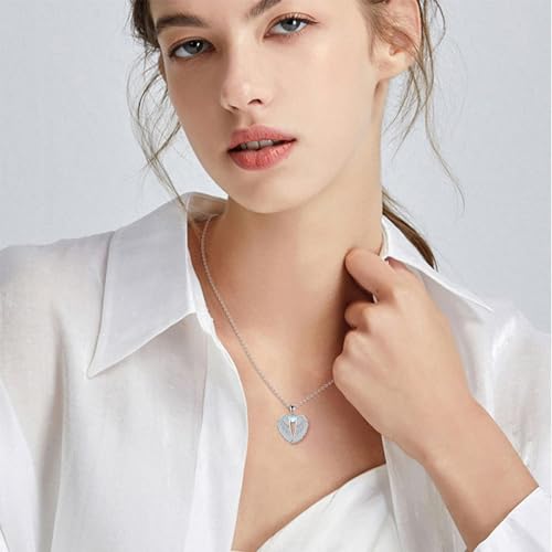 YFN Angel Wings Necklace 925 Sterling Silver Guardian Angel Wings Pendant Necklace Birthstone Necklace for Women Girls Christmas Jewelry Gifts - color: moonstone wings