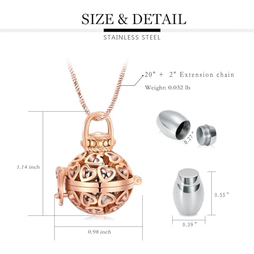 Yinplsmemory Cremation Jewelry Urn Necklace for Ashes with Mini Keepsake Jar - color: Rose gold&silver