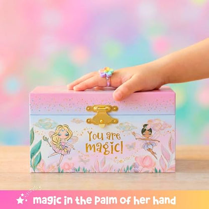 Giggle & Honey Musical Fairy Jewelry Box for Girls - Kids Music Box with Spinning Fairy and Mirror, Princess Birthday Gifts for Little Girls, Childrens Jewelry Boxes for Ages 3-10 - 6 x 4.7 x 3.5 in | Music Boxes for Little Girls, Toddler Jewelry Box for