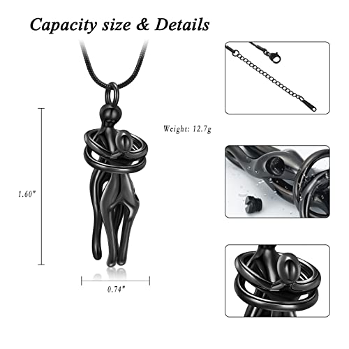 Cremation Jewelry with Angel Lady Stainless Steel Urn Necklace Pendant Memorial Ashes Keepsake for Women Girls, Filling Kit Included - color: Couple-Black