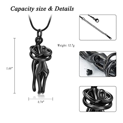 Cremation Jewelry with Angel Lady Stainless Steel Urn Necklace Pendant Memorial Ashes Keepsake for Women Girls, Filling Kit Included - color: Couple-Black