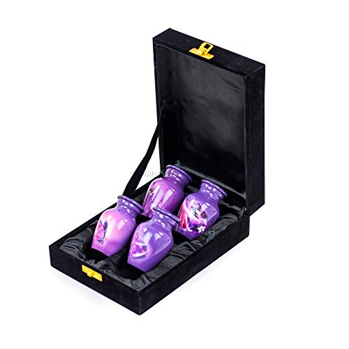 Keepsake Urns Small for Human Ashes Set of 4 | Mini Funeral Cremation Pot with Velvet Box | Cremated Remains Storage Container & Box