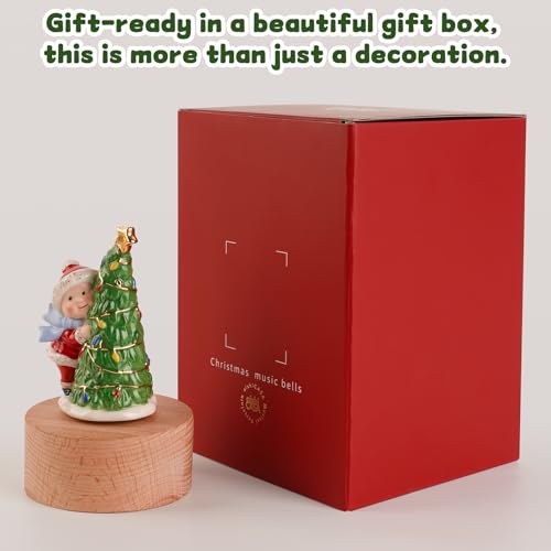 Music Box Figurine, Sculpted Hand-Painted Musical Figure Plays You are Jingle Bells Tune Christmas Anniversary, Birthday Gifts for Daughter Son Mom Dad Kids (Kid &Christmas Tree) - color: Kid & Christmas Tree