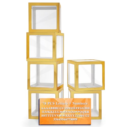 Ledido Transparent Balloon Boxes with 78 Letters Numbers for Custom Name - color: Gold, size: 6PCS Boxes