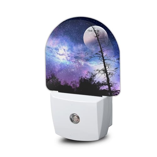Starry Sky Night Light, Moon Night Light Plug into Wall with Dusk to Dawn Sensor, LED Lamp Energy Saving Lights for Men Women Boys Girls,Lamp for Bedroom Bathroom Hallway - color: Starry Sky and Moon