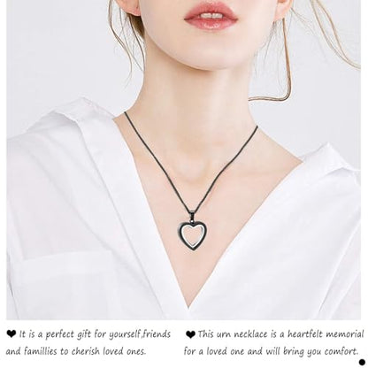 zeqingjw Glass Cremation Jewelry Necklace for Ashes Heart Memorial Lockets for Ashes Stainless Steel Keepsake Urn Ashes Pendants - color: Black