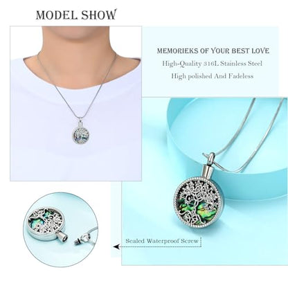 Hearbeingt Teardrop Urn Necklaces for Ashes Tree of Life Memorial Locket - color: Abalone Shell