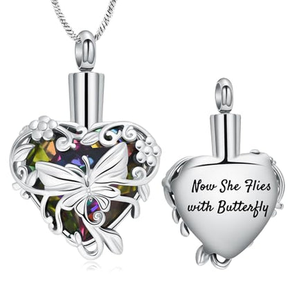 Yinplsmemory Butterfly Cremation Jewelry Urn Necklace for Ashes for Women - color: Customize