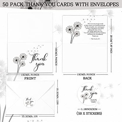 Fumete 50 Set Funeral Thank You Cards, Dandelion - style: Dandelion