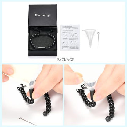 Hearbeingt Cremation Jewelry Urn Bracelet for Ashes Braided Rope Beads - color: Black-2
