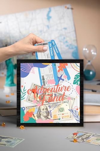 Black Travel Shadow Box Frame with Slot, Adventure Fund Boxes Frames for Fund, 8x8 Memory Box for Keepsakes, Travel Gifts and Decorations, 18 - size: adventure fund