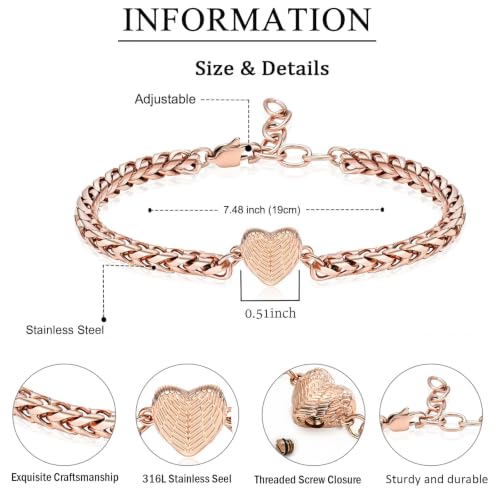 zeqingjw Heart Urn Bracelet for Ashes for Women Stainless Steel Cremation Bangle Jewelry Adjustable Keepsake Memorial Bracelet Loved Ones Ashes Holder Keepsake - color: 1-Rose Gold