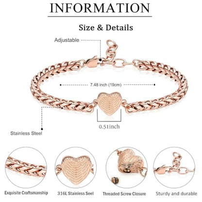 zeqingjw Heart Urn Bracelet for Ashes for Women Stainless Steel Cremation Bangle Jewelry Adjustable Keepsake Memorial Bracelet Loved Ones Ashes Holder Keepsake - color: 1-Rose Gold
