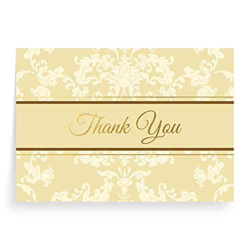Designer Greetings Thank You Greeting Cards - size: 48 Pack Thank You - Gold & Ivory Foliage