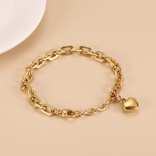 Heart Cremation Bracelets For Ashes Of Loved Ones Memorial Urn Bracelet For Women Stainless Steel Keepsake Jewelry - color: Gold