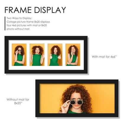 DUENPY 8x20 Collage Frame For 4 4x6 Photos Black - color: Black, size: 8x20（4x6 opening）