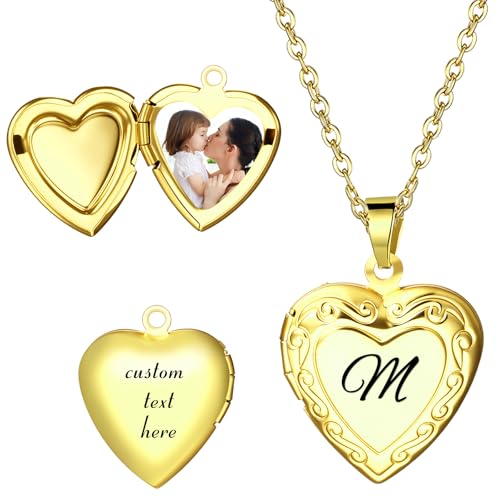 OIDEA Locket Necklace for Women: Gold Photo Lockets that Hold Picture Stainless Steel Necklace with Picture Inside Birthday Mothers Day Jewelry Gifts for Womens - color: heart- gold custom