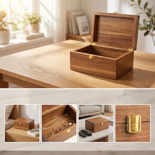Wooden Keepsake Box,Handmade for Photos,Keepsake,10.8"x6.8"x4" Storage Box | Acacia Wood,Hinged Lid,Memory Box,Jewelry Box,Wooden Gift Box,weddings,birthdays,Christmas gift,Dust and privacy prevention