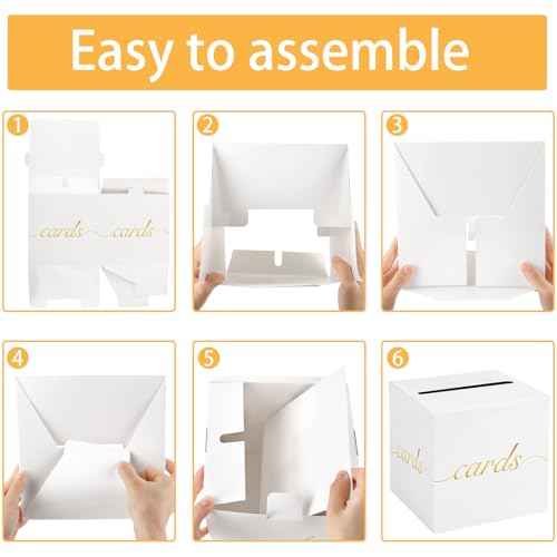 White Card Box Gold Foil Wedding Favors Gift Card Boxes Post Box Receiving Money Box Holder for Wedding Reception, Baby Showers, Anniversary, Birthday Party, Retirement, Graduation Envelope Holder - color: White and Gold