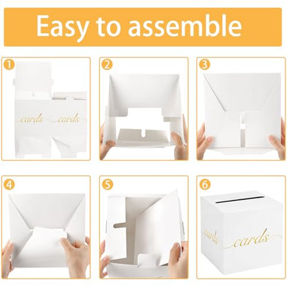 White Card Box Gold Foil Wedding Favors Gift Card Boxes Post Box Receiving Money Box Holder for Wedding Reception, Baby Showers, Anniversary, Birthday Party, Retirement, Graduation Envelope Holder - color: White and Gold