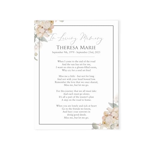 Personalized In Loving Memory Prayer Cards With Border, FLAT Custom Funeral Card For Memorial Service, Simple Rememberance Card For Celebration of Life, Keepsake For Funerals, Your Choice of Quantity