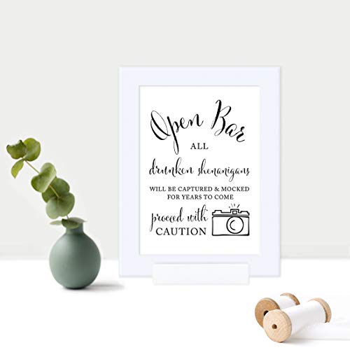 Andaz Press Wedding Framed Party Signs, Formal Black and White, 5x7-inch, Open Bar All Drunken Shenanigans Will be Captured and Mocked For Years to Come Proceed with Caution, 1-Pack, Includes Frame - color: Alcohol Shenanigans