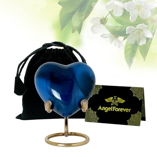 Heart Urn with Stand & Box Keepsake Urn for Human Ashes Mini Cremation Urn for Men & Women (Blue) - color: Blue