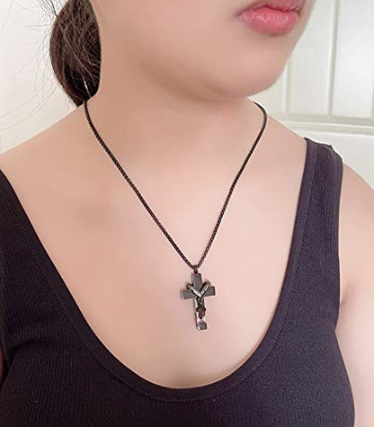 YOUFENG 3 Pieces Cremation Urn Necklaces for Ashes Keepsake Cremation Jewelry Cross Round Bar Birthstone Crystal Stainless Steel Memorial Pendant for Women Men - color: Pink Zircon