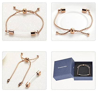 constantlife Stainless Steel Cremation Bracelet for Ashes - Transparent Glass Tube Urn Bangle Memorial Jewelry for Men Women - color: Rose Gold