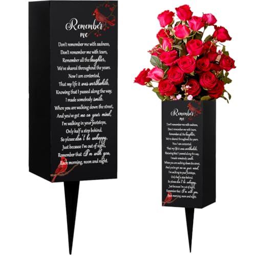 WEBEEDY Cardinal Memorial Grave Vases with Spike Metal Cemetery Flower Holder,Grave Decorations Memorial Day for Cemetery Garden Yard, Sympathy Condolences Gift for Loss of Loved One,3.1x7.9 Inch - color: Remember