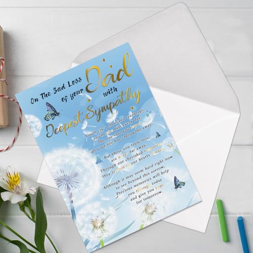 Sympathy Card for Loss of Dad, Heartfelt Condolence Gift | Heartfelt Memorial Poem, Double-Sided 8 x 5.3 Inches, Sympathy Card with Envelope for Grieving Daughters, Sons, Families - style: Card-248
