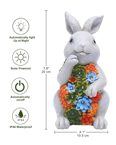 Nacome Solar Garden Outdoor Statues Bunny with Succulent - color: Light Grey Bunny