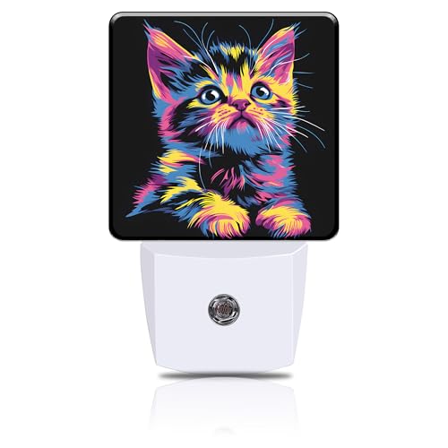 Night Light Colorful Cute Cat Night Lights Plug into Wall Smart Dusk to Dawn Sensor 0.5W Energy Efficient Led Lamp for Men Women Bedroom Bathroom Hallway Stairway Decor - color: Colorful Cute Cat