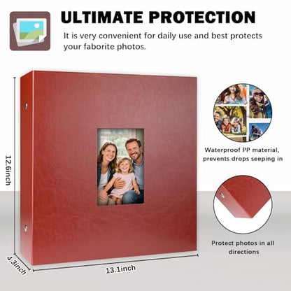 Aevdor Large Capacity 4x6 Photo Album, 1000 Photos, Leather Cover, Brown | 3 Horizontal + 2 Vertical per Side, Acid-Free Black Inner Pages, Front Display Window, Family, Wedding & Everyday Photos - color: Brown