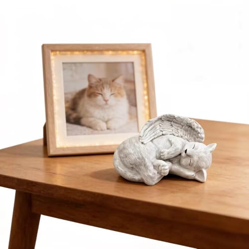 Sleeping Angel Cat Memorial Statue Resin with Wings | 6.3" ×4.5"×3.1". Indoor & outdoor garden decor. Sympathy gift for loss of a cat, pet bereavement. - size: 6.3inch