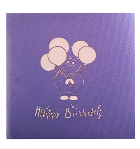 iGifts And Cards Birthday Pig 3D Pop-Up Card – Happy Celebration 6"x6" | Whimsical Farmhouse Piglet, Thinking Of You, Congratulations, Best Wishes, Friendship Token, Friend, Coworker, Farmer Theme - color: Pig Birthday