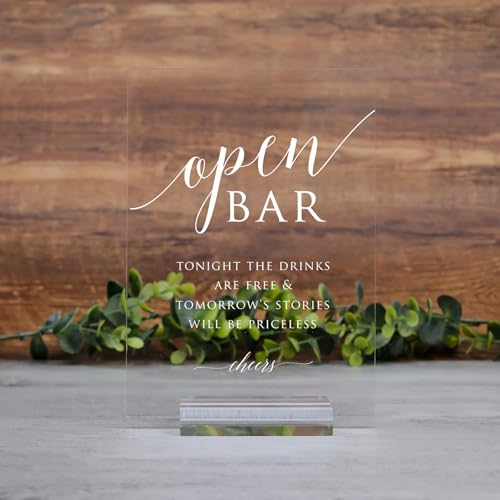 Clear Acrylic Open Bar Sign with Stands, 5"x7" Clear Acrylic Wedding TableTop Sign for Wedding Reception Event Party - size: 5" x 7" Open Bar Wedding Sign