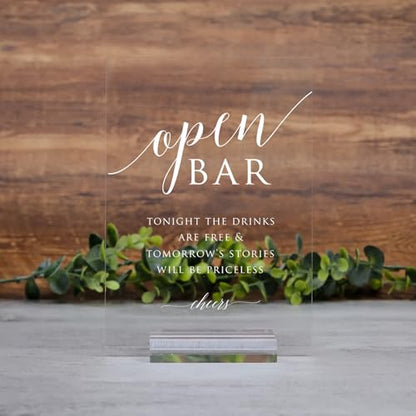 Clear Acrylic Open Bar Sign with Stands, 5"x7" Clear Acrylic Wedding TableTop Sign for Wedding Reception Event Party - size: 5" x 7" Open Bar Wedding Sign