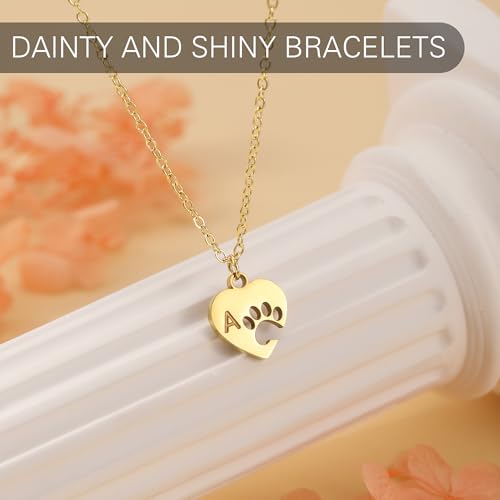 Dog Memorial Gifts for Loss of Dog Paw Print Neckalce for Women with Initial Dogs Mom Gifts Necklace for Women Dainty 14k Gold Plated Heart Necklace Pet Memorial Dogs Lover Birthday Gift for Pet Lovers - style: B.