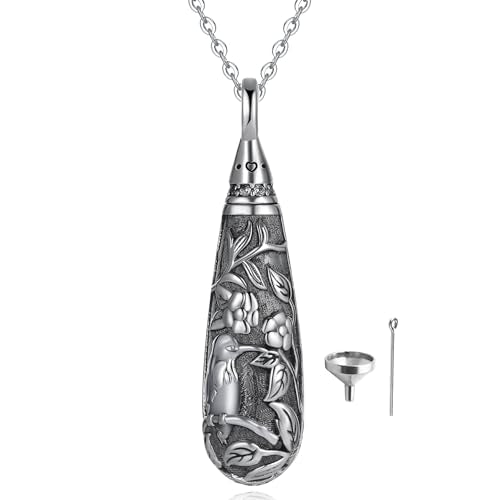 Sterling Silver Tree of Life Flower Celtic Cremation Ashes Urn Pendant Necklace for Women - color: Tear *Hummingbird