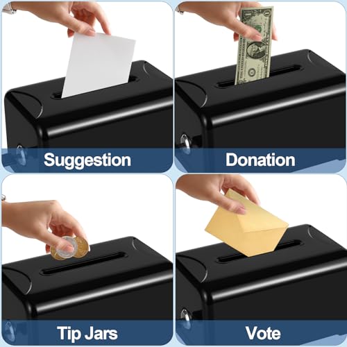 Tip / Donation / Suggestion / Business Card Collection Box with Lock (Black)