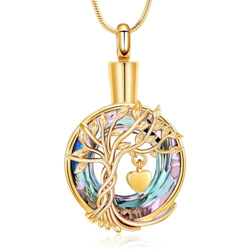 Hearbeingt Teardrop Urn Necklaces for Ashes Tree of Life Memorial Locket - color: Tree of Life-Gold