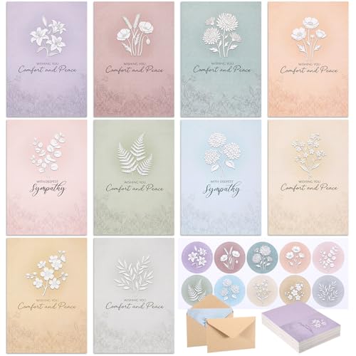 100 Sets Bulk Sympathy Cards with Envelope and Sticker, Floral | Bulk Condolences Cards for Business, Assorted Bereavement Greeting Cards, Express Your Condolences - style: Floral