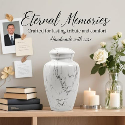 White Marble Finish Urn for Ashes Adult Male Female - size: Large,White Marble Finish