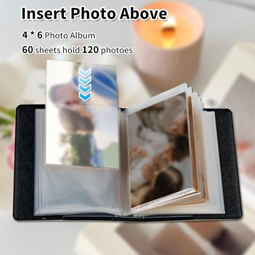Photo Album 4x6 120 Pockets Photos with Elastic Band, Cute PU Leather Photo Books Small Mini Capacity Picture Album for Family Wedding Travel Anniversary Baby Vacation Pictures, Wolf Art - color: Wolf Art