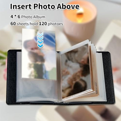 Photo Album 4x6 120 Pockets Photos with Elastic Band, PU Leather Photo Books Small Mini Capacity Picture Album for Family Wedding Travel Anniversary Baby Vacation Pictures, Library Bookshelf - color: Library Bookshelf