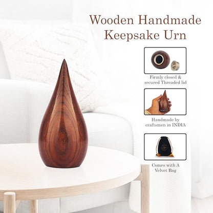 ZIYA Wooden Teardrop Cremation Small Urns for Human Ashes Keepsake Adult Male Female - Mini Urn for Ashes for Women Men Child Decorative Memorial Funeral Urns for Ashes Pet Cat Dog with Bag