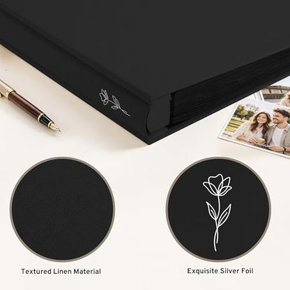 DazSpirit 4x6 Photo Album, 600 Photos, Large Capacity, Linen Hardcover | Black Floral Photo Book, Acid-Free Slip-In Pages, Memory Album for Wedding, Baby, Anniversary, Travel and Family Photos - color: Black