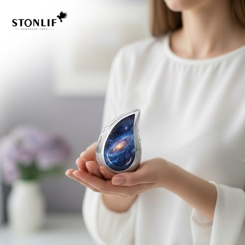 Deep Cosmos Teardrop Keepsake Cremation Urn for Human Ashes – Small Aluminum Memorial Burial Urn for Men & Women, Decorative Display - size: Small Teardrop
